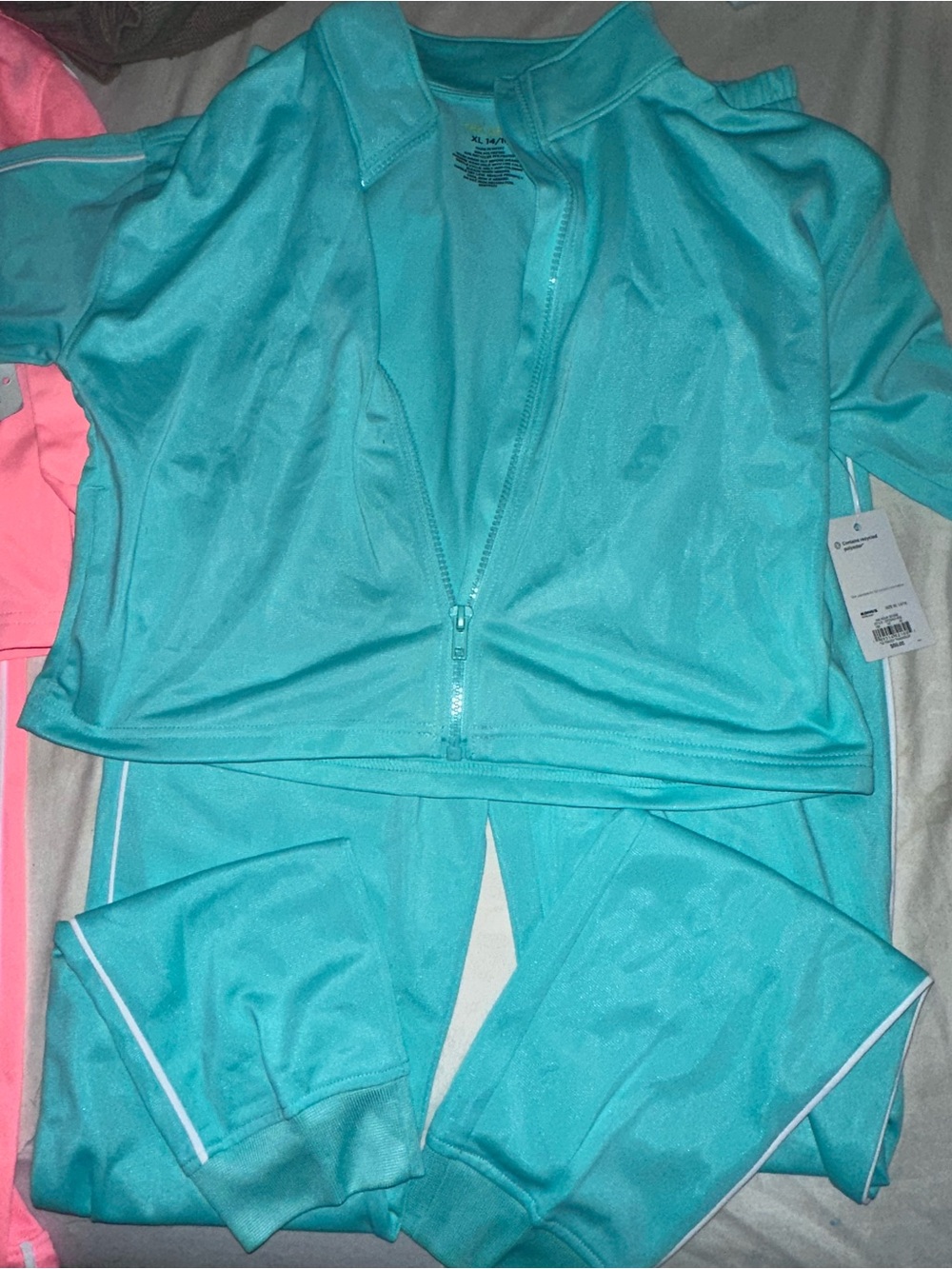 tek gear turquoise zip-up athletic jacket and joggers